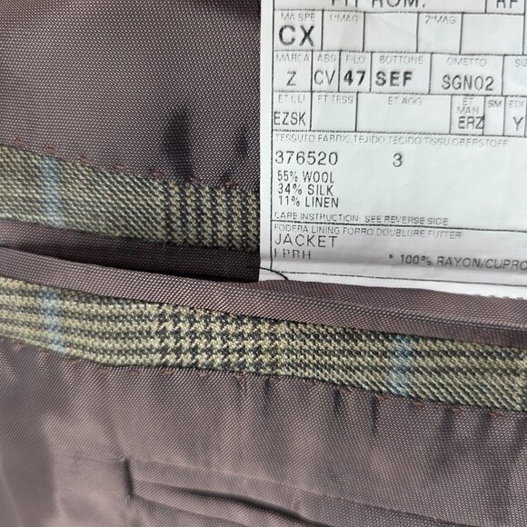 Ermenegildo Zegna 44L Sport Coat Gray Windowpane Wool Silk Linen Blazer Jacket - Picture 11 of 13